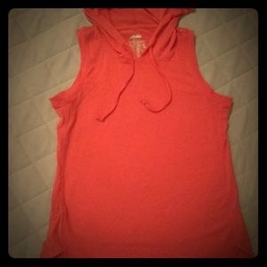 Women's Size XS Orange Mesh Hooded Tank Top